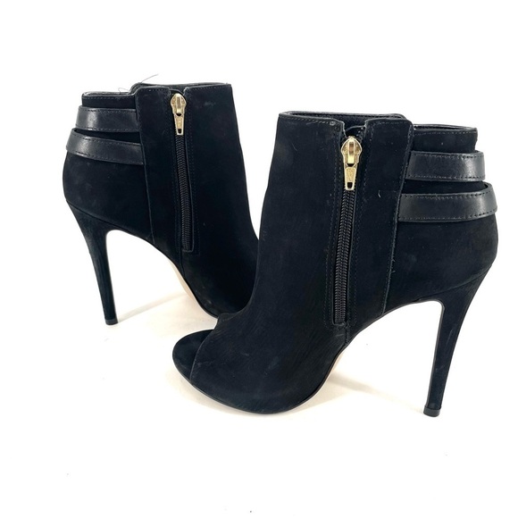 Steve Madden Amberr Black Suede Open Toe Booties - Picture 3 of 8